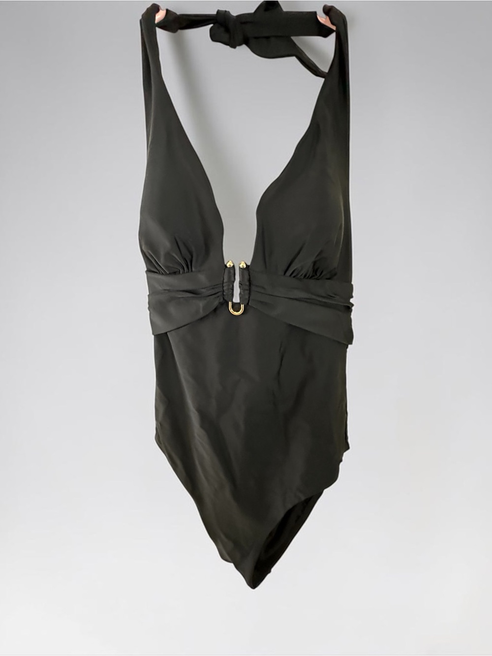 Shade & Shore Black Halter Swimsuit with Gold Charm